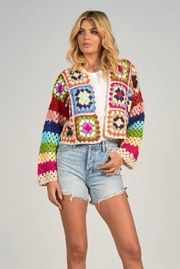 Elan Multi Crochet Cardigan Sweater Size Small. NWT