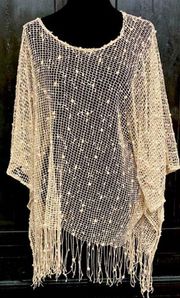 Tan sparkly sequins oversized wrap/coverup poncho - one size fits all