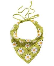 Retro Vibe Bright green crocheted women’s daisy triangle Head Scarf​