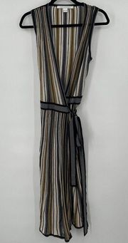 Diane Von Furstenberg DVF Cadenza Metallic Stripe Wrap Dress Size P