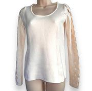 Ellie Tahari extra fine merino wool cut out Creme sweater top size Xs