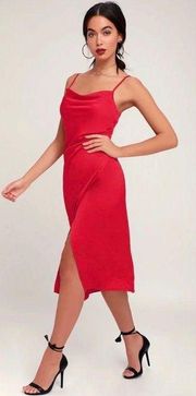 Red Satin Midi Dress