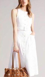 Ted Baker Jancita Belted Linen-Blend Midi-Dress Sz. 1 (US 4)