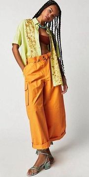 Free People Hallie Parachute Paper Bag Orange Nylon Cotton  Wide Leg Pant Size M