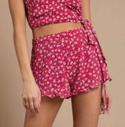 Tobi floral print ruffle shorts hi rise red medium festival concert travel pinup