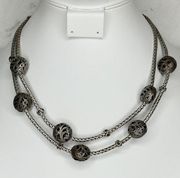 Chico's Silver Tone Double Strand Chunky Beaded Necklace