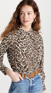 Tory Burch Reva Leopard Poplin Shirt Long Sleeve Button Down