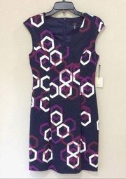 Navy Litzy Dress Sz 2 Hexagon Print Shift New Modern Contemporary