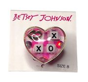 Betsey Johnson Heart XOX Ring Hot Pink Size 8