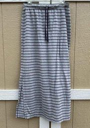 Gap Gray Blue Stripe Modest Casual Maxi Skirt Jersey Knit Women's Size Medium