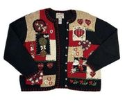 Heirloom Collectibles XXL Women's Christmas Button Up Cardigan Knit Patchwork