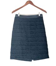 Metallic Tweed Pencil Skirt Black Size 4 Designer Lamb Leather Classic