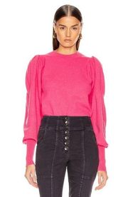 ULLA JOHNSON Katerina Pullover Puff Sleeves Merino Wool in Pink Fuchsia 0