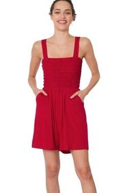 Zenana Red Burgundy Smocked Top Romper With Pockets Size Large