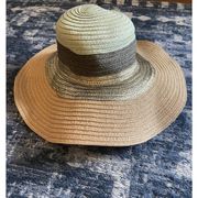 Express Womens Paper/Polyester Woven Floppy Sun Hat Green/Brown/Mettalic OneSize