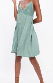 Midi Dress Mint Green Asymmetrical Hem V-Neck Women's Sz L