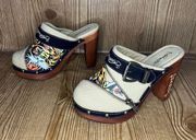 NWOT Rare Ed Hardy rare floral tiger wooden heeled cream clogs 7