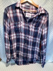 MOSSIMO Plaid Shirt Boyfriend Fit Casual Collared Long Sleeve