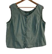 Eddie Bauer Tank Top XXL Green Button Up Sleeveless‎ Lace Trim 100% Cotton