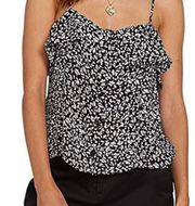 Volcom Printed Ruffle Cami Tank Top Black and White Size Small