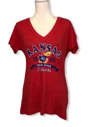 NWOT University of Kansas Jayhawks Red V-Neck Tee T-Shirt Top Size Large