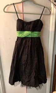 Black Polka Dot Dress with Green Tie