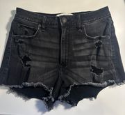 High Rise Black Frayed Ripped Shorts