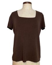 Y2K square neck rubbed short sleeve sweater