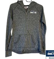 NFL Football Seattle Seahawks Jacket Full Zipper Hooded Logo Pockets Gray Large