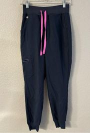 Figs Womans High Rise Scrubs Joggers Tapered Navy Pink size extra small