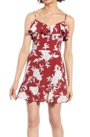 Band of Gypsies NWT Floral Print Sleeveless Ruffle Short Mini Dress Red Sz Large