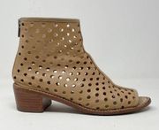 Loeffler Randall Ione Beach Tan Leather Perforated Peep Toe Ankle Boots Shoes 6