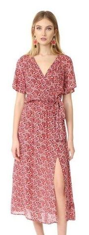 MINKPINK Wanderlust Red Floral Wrap Midi Dress Size M