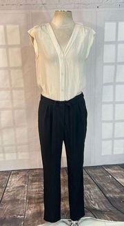 Rebecca Taylor White Blouse Tuxedo Look Trouser Jumpsuit One-Piece Size 6