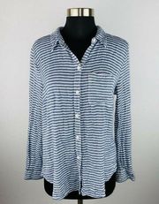 Beach Lunch Lounge Soft Striped Button Down Shirt Fancy Button Accented Back M