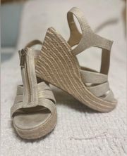 Michael Michael Kors Berkeley Metallic Linen Wedge Size 7.5