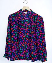 VTG 80s 90s  of California Long Sleeve Navy w/ Organic Dots Blouse