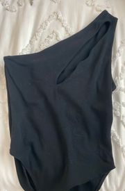 One Shoulder Black Bodysuit