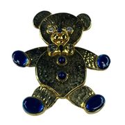 Teddy Bear Vintage Brooch Articulated Moveable Blue Paws Buttons Crystal Eyes