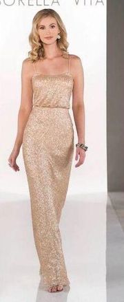 Sorella Vita Dress Gold Sequin Maxi Spaghetti Strap Bridesmaid Party Dress size