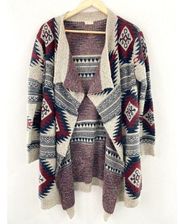 Women's Aztec Southwestern Knit Cardigan Sweater size S/M Open Front Waterfall