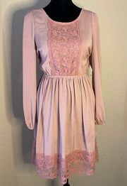 Doe & Rae Pink Lace Long Sleeve Midi Dress size xs