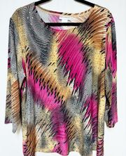 Rebecca Malone Womens Shimmer Blouse Pink Black Stretch XL