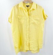 NYDJ Not Your Daughters Jeans Linen Button Down Shirt Size Medium Short Sleeve