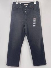 Levis Jeans Womens 31 x 27 Black Ribcage Straight Ankle Button Fly Cropped