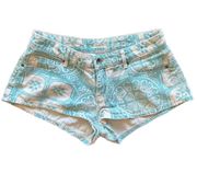 Low Rise teal and white  Booty shorts