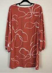 A New Day | Coral Pink Abstract Print Long Sleeve Shift Dress Size Large