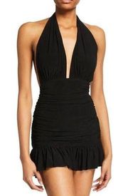 NWT Norma Kamali ruffle halter mio mini dress black XS 2