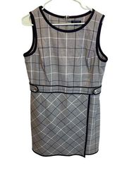 Tommy Hilfiger Sleeveless Midi Length Grey Plaid Belted Dress Size 16
