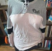 Victoria’s Secret pink and gray M pullover lace up oversized shirt